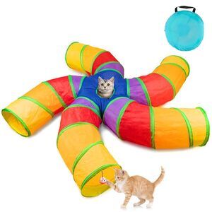 Cat Tunnel for Indoor Cats, 5 Way Large Cat Play Tunnel & Tube with Play